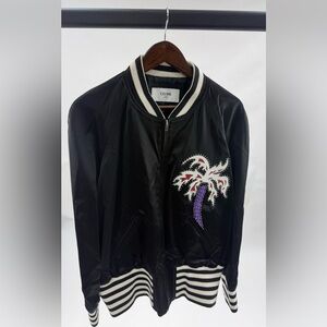 Celine Satin Jacket in Black with Palm Tree Accent